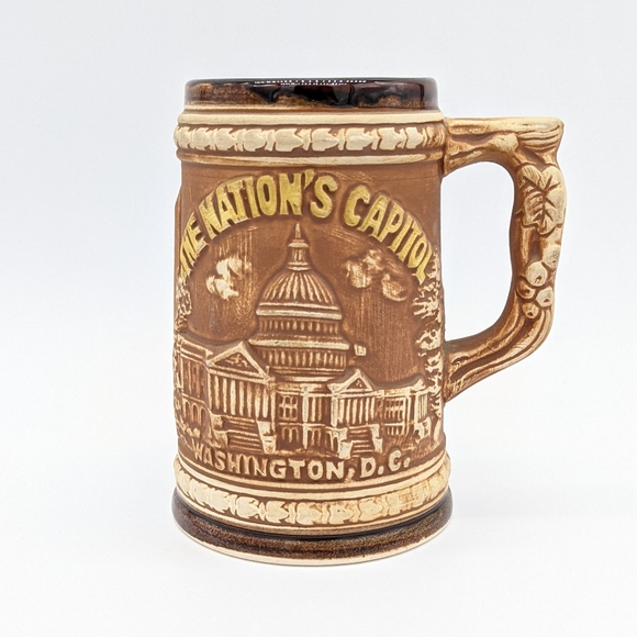 💥5/$25 Vintage Capsco Nation's Capitol brown stonewear souvenir mug